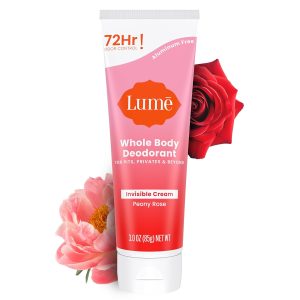 Lume Whole Body Deodorant - Invisible Cream Tube - 72 Hour Odor Control - Aluminum Free. Baking Soda Free. Skin Safe - 3.0 ounce (Peony Rose)